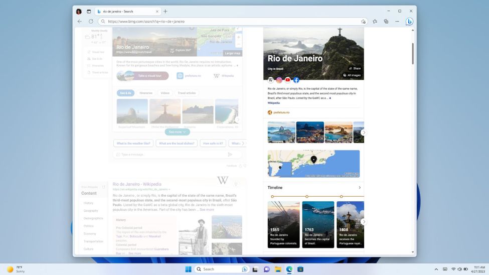 A screenshot of Knowledge Cards 2.0 in Bing